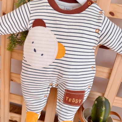 Macacão Trape Zape - Teddy Listrado - Marrom e Amarelo